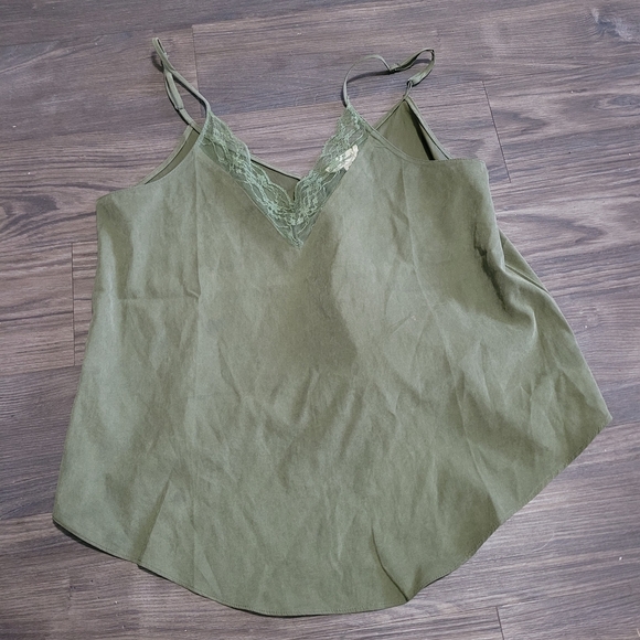 Olive Green Lace Trim Cami Top - Picture 2 of 5